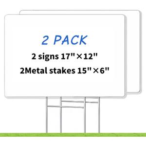 Blank Yard Signs with Stakes, GRS Certified 2 Pack 17x12 Inches Corrugated Plastic Lawn Signs Sheets, Double Sided Custom Sign for Home Front Door Outdoor, for Sale, Garage Sale, Yard Sale