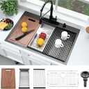 33 Inch Black Drop In Kitchen Sink- Bokaiya 33x19 Drop In Sink Kitchen Stainless Steel Topmount 16 Gauge 10" Deep Single Bowl Home Sinks with Cutting Board