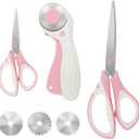 MANUFORE Pink Professional Sewing Scissors Set: Big and Small Scissors, Rotary Cutter with 3pcs Extra Blades for Cutting Fabric