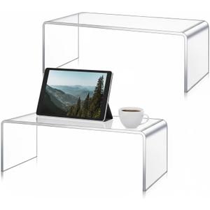 RattanView 2 Pcs 17 inch Large Acrylic Risers Display Stands 8 mm Thick Acrylic Shelf Riser Showcase for Collectibles Jewelry Cupcakes Food Figures Perfume Cabinet (Clear)