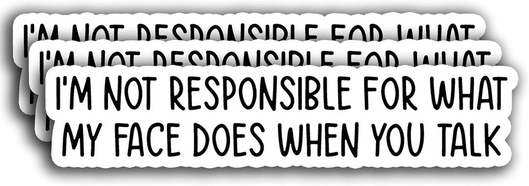 (3Pcs) I'm Not Responsible for What My Face Does When You Talk Sticker, Gifts Decorate Books, Waterproof Vinyl Sticker Decals for Books Laptops Phone Water Bottles Tumbler Cup Kindle 3x0.8 Inch