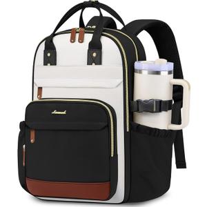 Laptop Backpack for Women Bag: 15.6 inch Backpacks with Pouch Pocket for Large Capacity Cup Travel Waterproof Bookbag Anti-theft College Casual Work Book Bags for Teacher Nurse Black Beige