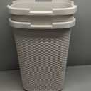 Mind Reader Slim Laundry Hamper with Lid, 60L Clothes Baskets, Premium Wicker Design, Plastic, 2-Pack, Ivory