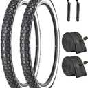 2 Pack 24"x2.125" Inch Cruiser Bike Tire White/Black Wall Pair Replacement Bicycle Tires with Levers and with or Without Inner Tubes