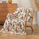 Luxury Printed Fleece Warm Throw Blanket, Soft Lightweight Velvety Plush Throw for Couch and Bed, Cozy Comfy for All Seasons (Ivory Pink Flowers, 5070 Inches)