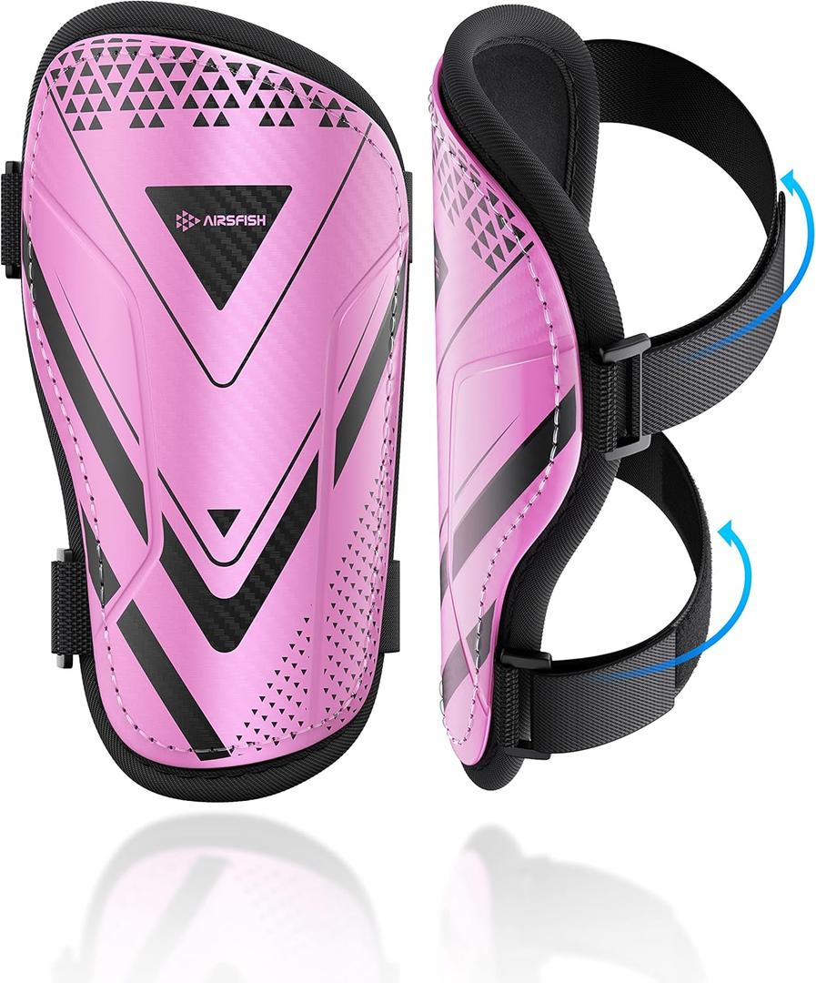 Shin Guards Soccer Kids Youth, CE Certified Airsfish Shin Guard Protection Gear for 2-18 Years Old Boys Girls Teenagers High Impact Resistant Breathable Comfortable 1 Pair (X-Small, Pink)