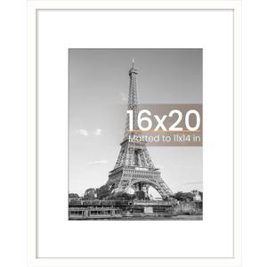 upsimples 16x20 Picture Frame, Display Pictures 11x14 with Mat or 16 x 20 Without, Wall Hanging Poster Frame, White, 1 Pack