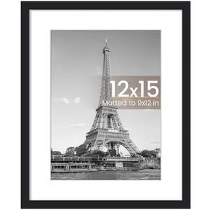 upsimples 12 x 15 Frame, Display Pictures 9x12 with Mat or 12x15 Without, Wall Hanging Photo Frame, Black, 1 Pack