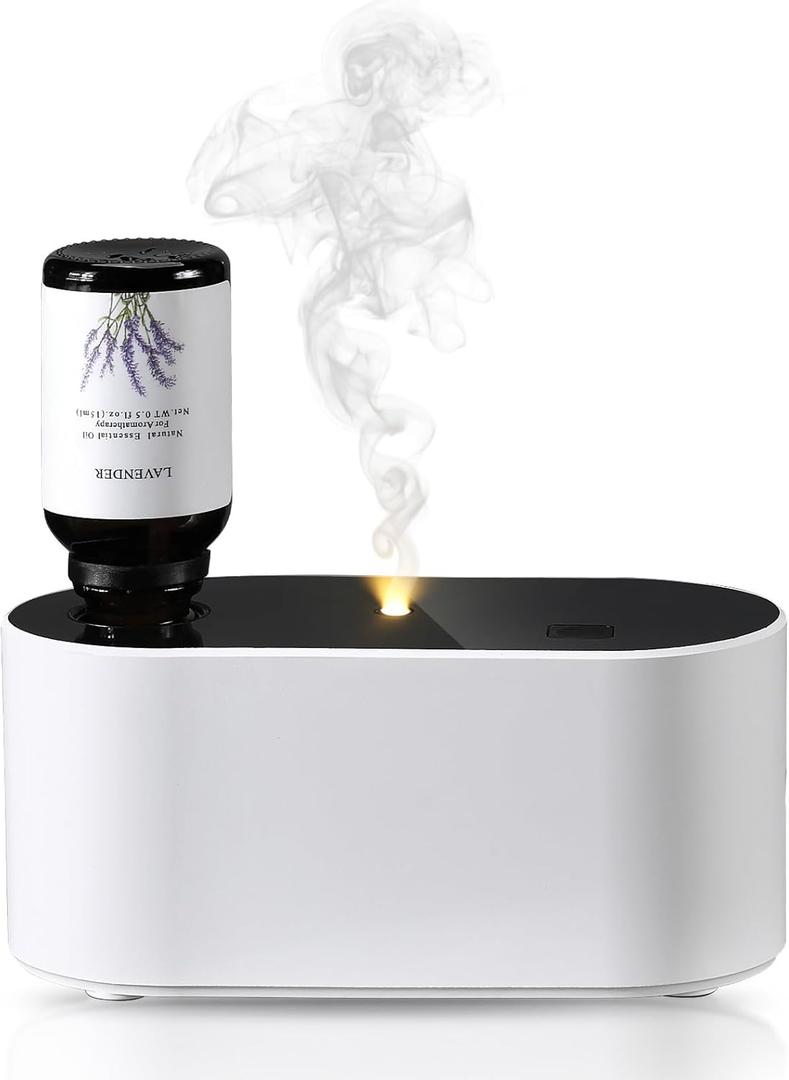 Lecdura Waterless Diffuser for Essential Oil, Battery Operated Scent Air Aromatherapy Diffuser, Mini Aroma Diffusers with 3 Intermittent Mist Modes, Cycle Start for 400-700 sq.ft Home Office Bedroom. (White)