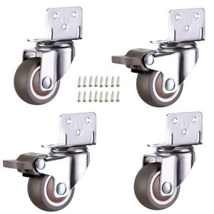 4 Pack 1 Inch Small L-Shaped Plate Swivel Caster Combo, TPR Rubber Wheel Metal Housing Caster L-Shape Side Mount Plate for Furniture, 80Lbs/36Kg Load Capacity - 2 Swivel 2 Swivel w/Brake