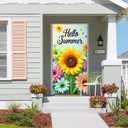 Hello Summer Door Cover for Door Decorations Sunflower Door Banner Backdrop Summer Seasonal Porch Front Photo Background for Outdoor Decor Supplies 71 x 35 Inch