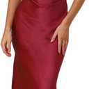 2025 Satin Cap Sleeve Cowl Back Summer Dresses for Women Elegant Ruched Waist Wedding Guest Midi Dress (Small, Burgundy)