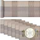 Aofmee Table Runner and Placemats Set of 6 Washable, Heat Resistant Place Mats with Table Runner, Woven Vinyl Table Placemats, Stain Resistant Kitchen Table Mats Sets, Easy to Clean, Gold, Set of 7