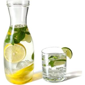 Lily's Home Bedside Night Water Carafe with Tumbler Glass, Easy Pour Spout for No-Mess Use in Bedroom, Bathroom, or Kitchen, Use Cup as Lid, Acrylic Break Resistant (16 Ounces)