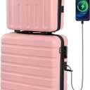 AnyZip Suitcase, 20" Carry On Luggage 14" Mini Cosmetic Cases Luggage Sets Hardside PC ABS Lightweight USB Suitcase with Wheels TSA for kids (2 Piece Set 14/20, Pink)