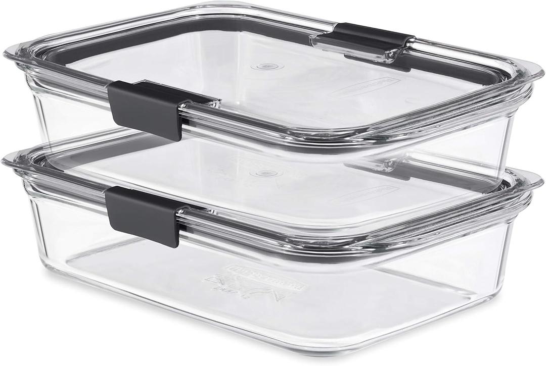 Rubbermaid Brilliance Glass Food Storage Containers, 8 Cup, Set of 2, BPA-Free, Leak-Proof, Clear