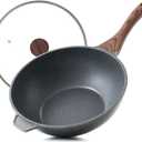 SENSARTE Nonstick Wok Pan with Lid 11-inch, Healthy Stir-fry Pan Induction Cookware with Swiss Granite Coating, Deep Frying Pan Skillet with Stay-cool Handle, PFOA Free