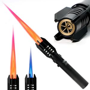 Camping Lighter, Torch Lighter, Straight Flame Bright Fire Refillable Windproof Adjustable Color with Safety Lock for Campfires Kitchen Hiking Candles Fireplace BBQ Outdoor Essentials, Red