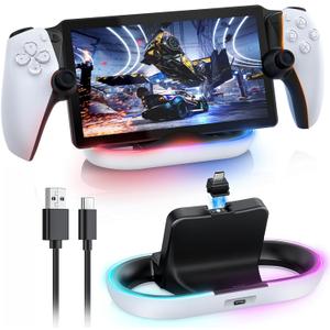 FASTSNAIL Charging Stand for PS Portal Compatible with Hard/Soft Cover, RGB Charge Station for TPU/EVA/Silicone Protective Case When Charging, Charge Holder for PlayStation 5 Portal (Black/White)