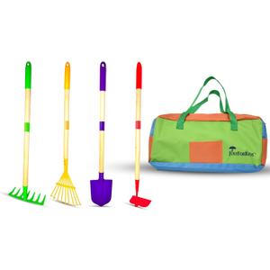 JustForKids Kids Garden Tool Set,detatchble, Portable 4-Piece Multicolored Set for Gardening, 2-Pack with Travel Bag, Ages 5+