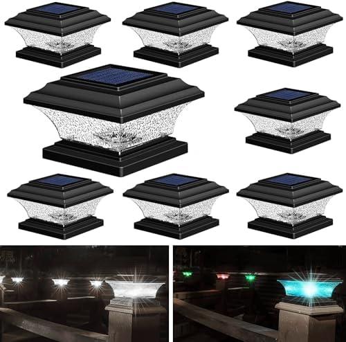 HUYIENO Solar Post Cap Lights Outdoor LED Lighting Deck Fence Light Two Modes Warm White/7 RGB Color Changing Suitable for 4x4 5x5 Wooden Posts (Black, 16pk), HY1238