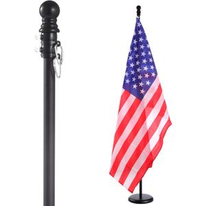 iElyiEsy 6FT Indoor Flagpole Kit with Black Ball Topper, Sectional Flag Pole with Round Base Stand, Premium Aluminum Pole Heavy Duty Flag Pole with US Flag for Schools, Office, Hall