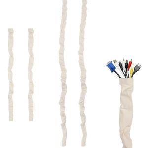 4 Pcs Fabric Cord Cover Set, Includes 47.2 in and 70.9 in Cable Management Sleeves, Beige Cotton Linen Cord Covers for Chandelier Lighting Wires, Easy to Install