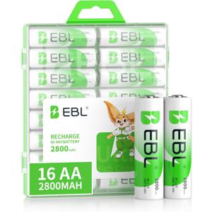 EBL AA Rechargeable Batteries 2800mAh Ready2Charge Quality AA Batteries - 16 Counts