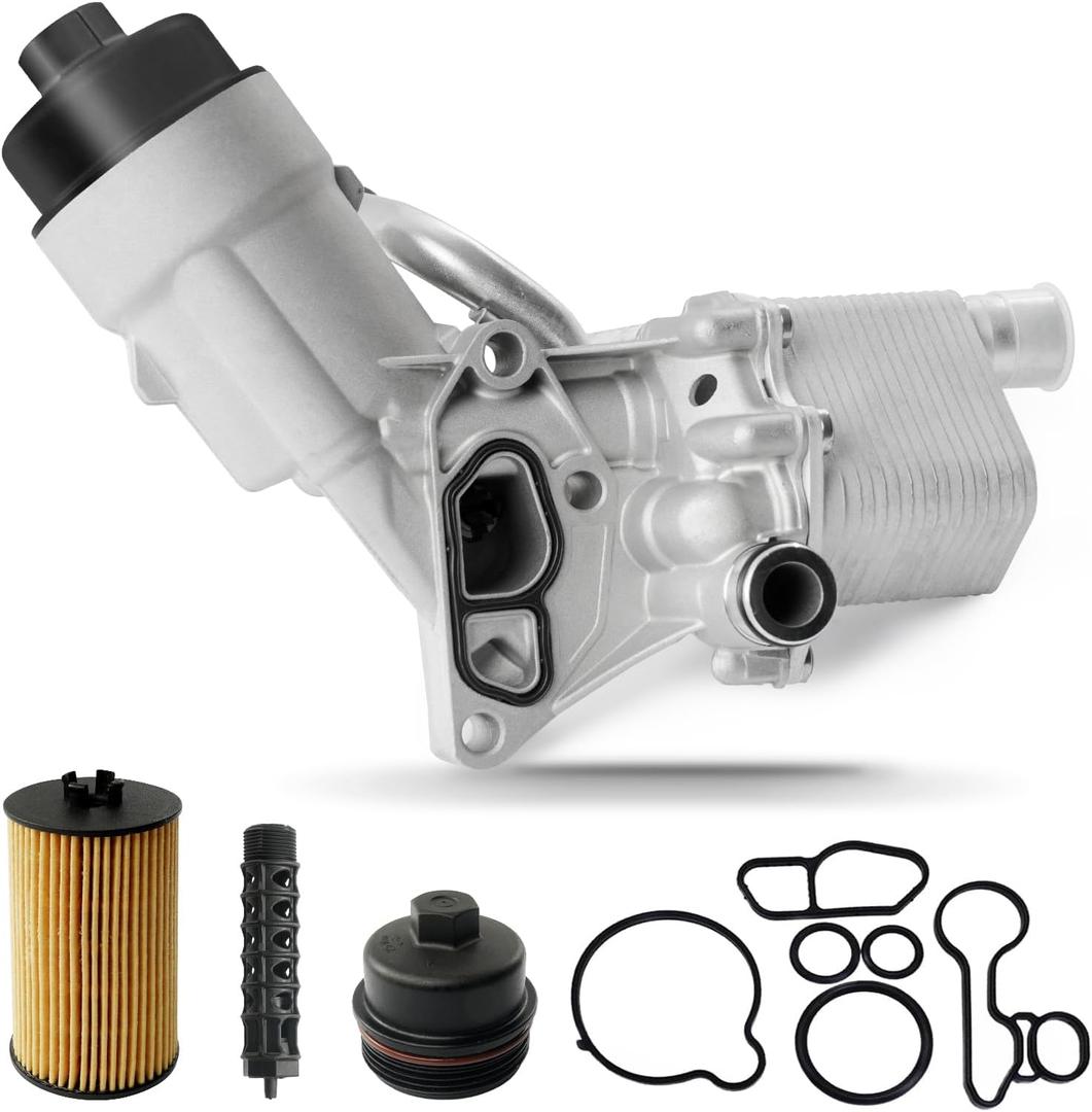 Engine Oil Cooler Filter Housing Assembly Adapter with Insert, Gasket, Cap Compatible with 2011-2021 Chevy Cruze Sonic Trax, Buick Encore 1.4L Turbo Replace 918-428 55566784 55565388 88179-91400