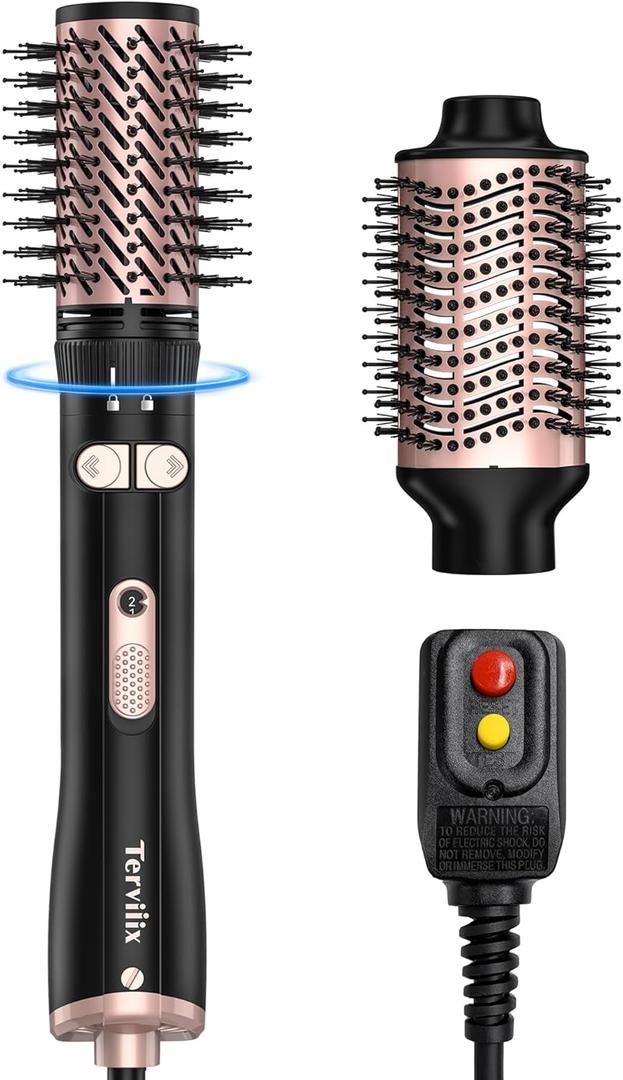 Terviiix 2-in-1 Hot Air Brush Set | 2'' Rotating Blow Dryer Brush for Smooth, Frizz-Free Salon Blowout | 3'' Oval Hair Dryer Brush Volumizer (Non-Rotating), Easy to Clean Detachable Design, 1000W