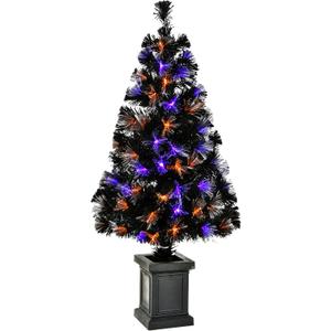 National Tree Company Pre Lit Artificial Tree Decoration, Black, Fiber Optic, LED Lights, Plug in, Halloween Collection, 4 Feet