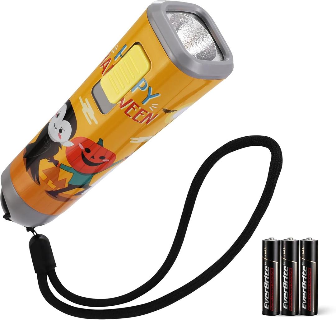 EverBrite Halloween Flashlights Halloween Gifts, Small LED Flash Light Handheld Torch with Lanyard 3AAA Battery Included, 1 Pack-Orange