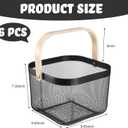 Roshtia Black Metal Mesh Basket with Wooden Handle, Square Wire Storage Basket for Pantry, Bathroom, Kitchen, Retail Display, Farmers Market Carry, 9.65 in