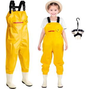 Ghosthorn Chest Waders for Kids Youth Fishing Waders Waterproof Hunting Waders with Boots Nylon Waders for Toddler Children, 14-15 Big Kid Yellow