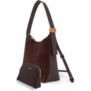 Small Leather Tote Handbag for Women, Hobo Suede Purses Accordion Clasp Shoulder Bags Straps Crossbody Bag, Brown
