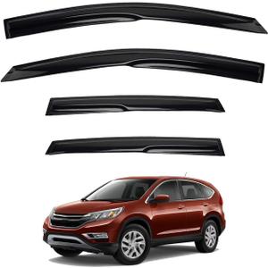 Window Rain Guards Compatible with 2012-2016 Honda CR-V CRV, 4pcs JDM 3D Wavy MU Style Window Visors Outside Mount Type Dark Smoke Tint Tape-On Side Set of 4