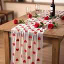 Boao Embroidery Valentines Day Table Runner 30 x 118 Inch Lace Gauze Love Heart Table Decor for Wedding Party Valentines Decorations Anniversary Mother's Day Home Party(Red Heart)