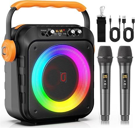 Karaoke Machine, PA Speaker with 2 Wireless Mics for All Ages, Ideal for Parties & Gatherings, Supports TWS, USB, TF, REC, AUX and TV Connectivity