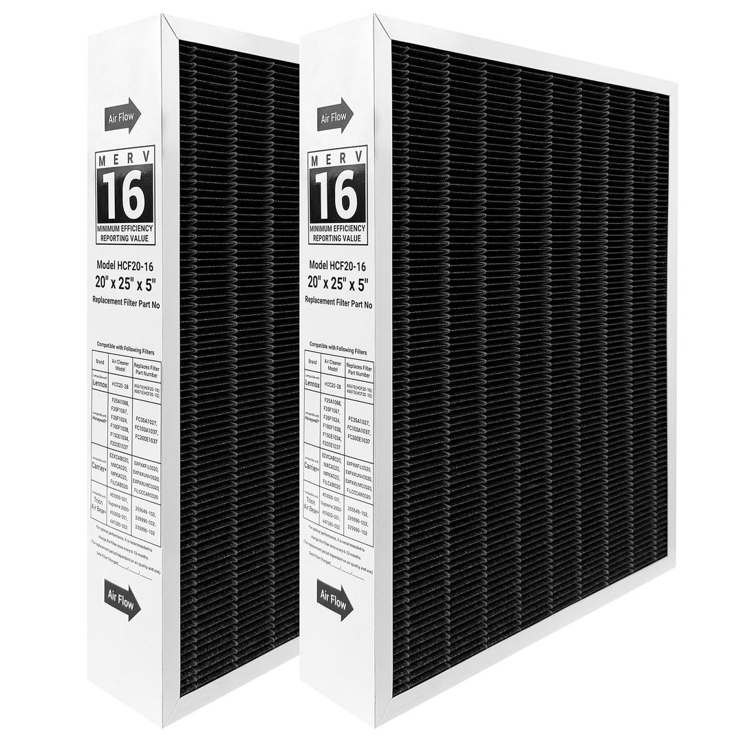 （2 Pack）6675 20x25x5 MERV 16 Air Filter Compatible with Lennox HCC20-28 and Lennox 6675 Healthy Climate Carbon Clean MERV 16 Furnace Filter for HVAC System, Part Number HCF20-16&HCF20-10