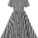 IBTOM CASTLE Women's 1950s Vertical Striped Neck Tie Vintage Button Down Cocktail Fancy Halloween Cosplay Dress (M)