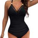 VIMPUNEC Womens One Piece Modest Swim Suits Tummy Control Wrap Bathing Suit Push Up Swimwear (X-Large)