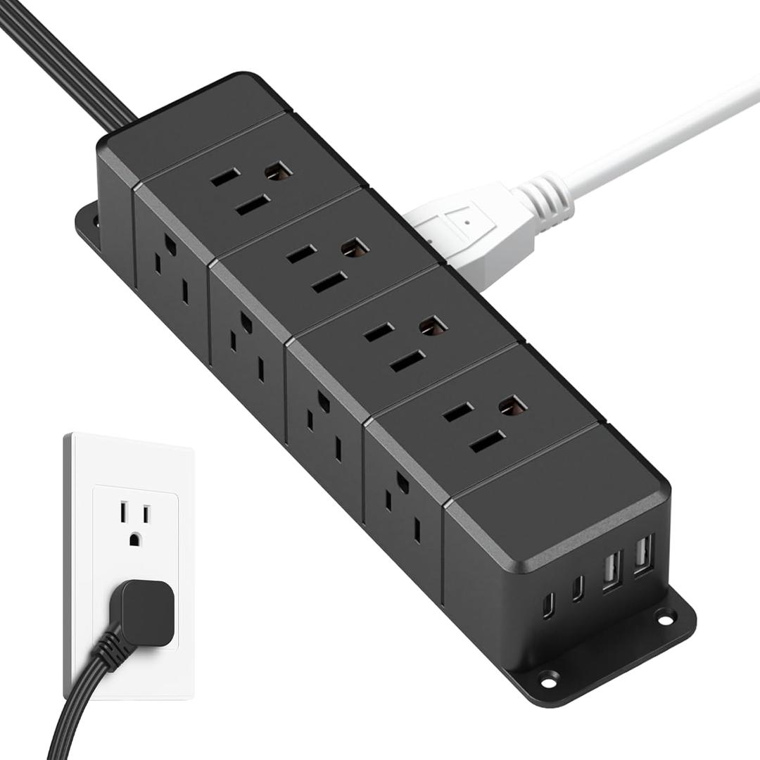 30W USB C Power Strip Surge Protector,Ultra Thin Flat Plug Power Strip 4 Side 12 Outlets,1 PD Fast Charing,2 USB-C, 2 USB-A(4 USB Total 40W),6ft Slim Extension Cord,16 in 1 Desk Power Bar,1200J Black