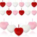 Sotiff 24 Pcs Valentine's Day Heart Ornaments Plush Red Pink White Heart Ornament Valentine's Day Fluffy Fur Hanging Decorations for Tree Bowl Vase Filler Wedding Anniversary Party Supplies Home Decor