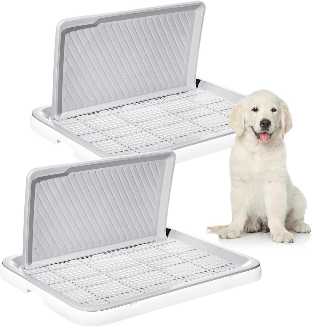 Paterr 2 Pcs Dog Potty Toilet with Removable Splash Wall Pet Indoor Dog Mesh Training Toilet Portable Training Pee Pads Holder Litter Box with Pee Wall for Puppy, Pet(25.6" x 19.3" x 13")