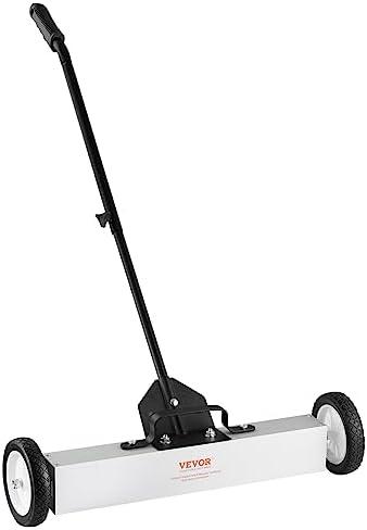 VEVOR Rolling Magnetic Sweeper with Wheels, 50Lbs 24" Large Magnet Pickup Lawn Sweeper with Telescoping Handle, Push-Type Magnetic Pick Up Sweeper, Easy Cleanup of Workshop Yard Garage