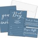 Boy Baby Shower Invitations Set, Modern Minimalist Invitations with Envelopes, Dusty Blue Diaper Raffle Tickets and Book Request Cards, Oh Boy Gender Reveal Party Supplies Decorations -11