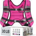 Zeerun Weighted Vest for Men Women, Reflective Stripe Adjustable Buckle, Comfortable Durable Rucking Vest for Walking Running Strength Training, 30LBS-Pink