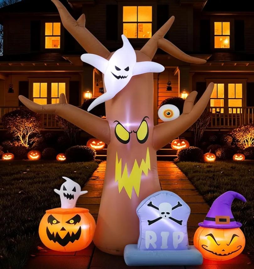 8FT Halloween Inflatables Tree, Blow Up Yard Scary Dead Tree with Pumpkin Ghost Tombstone Inflatable, Halloween Decorations Outdoor for Garden Lawn Indoor Party Decor