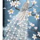 Peacock Canvas Wall Art, Peacock with White Flowers Painting Poster Print Abstract Vintage Peacock Picture Print for Bedroom Living Room Decor(Artwork-03, 24"x36")