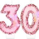 Birthday Candles, Number 30 Candle, Butterfly 30th Birthday Decorations for Women/Girl, Pink Happy Birthday Candle for Cake, Handmade Sequin Numeral Candle Wedding Cake Topper Anniversary Party Decor